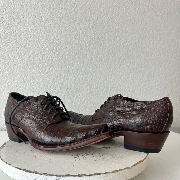 Rod Patrick Womens Lace Up Shoes 8.5 Brown Caiman Exotic Western Boots Loafers - Picture 11 of 11
